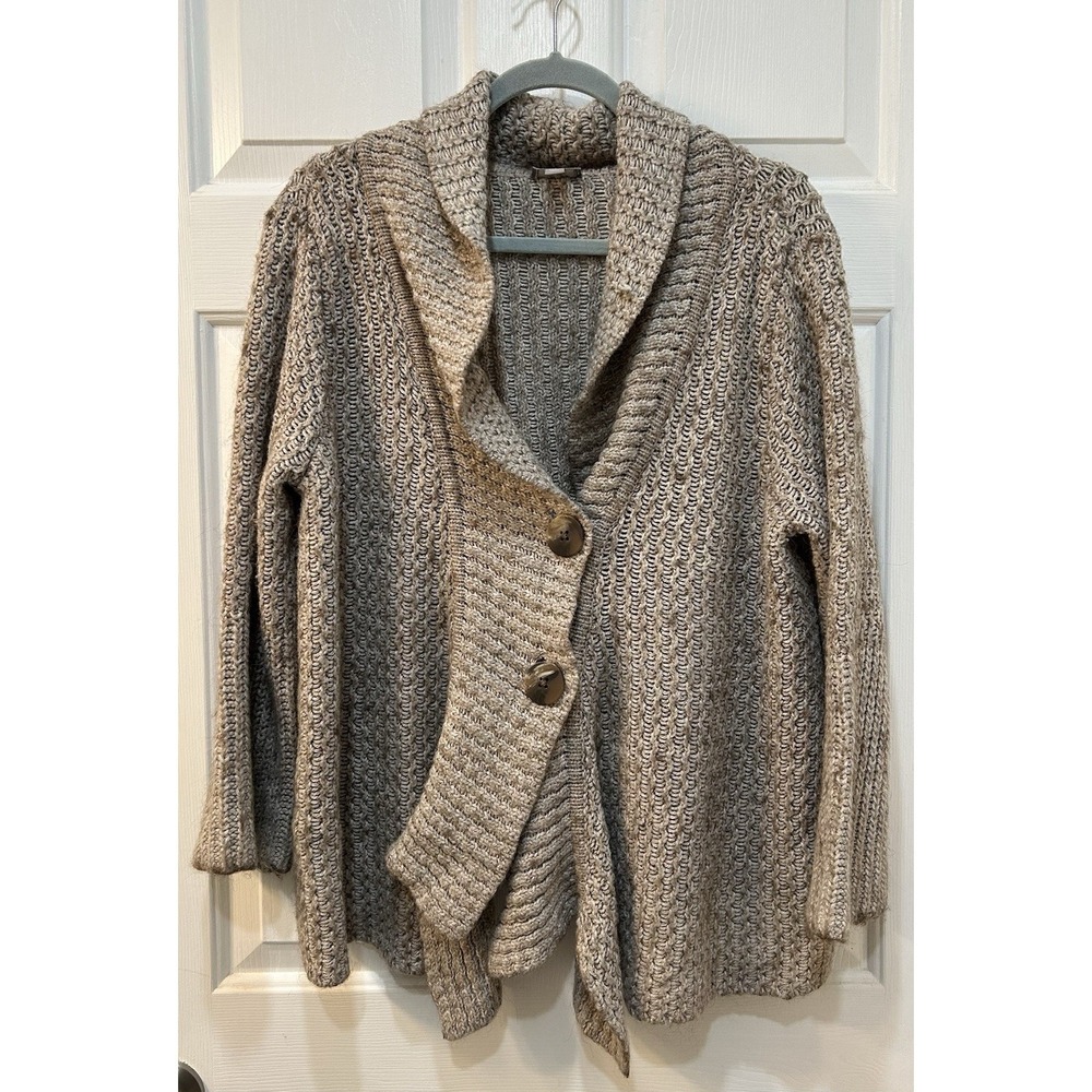J Jill Alpaca Wool Blend Shawl Collar Two Button Cardigan Sweater Womens L Gray